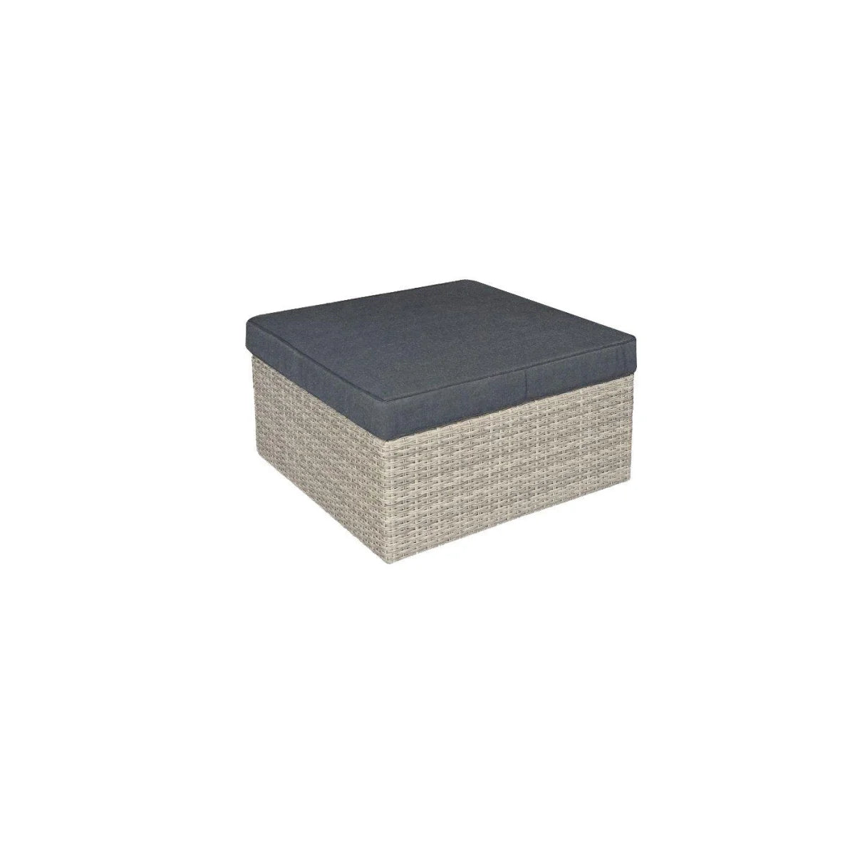 Tabouret de rangement en osier gris tissé avec coussin haut anthracite