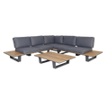 Canapé d’angle jardin métal anthracite bois naturel avec table, set de 3