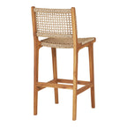Chaise de bar en teck et corde tressée, dossier ajouré naturel, H94 cm