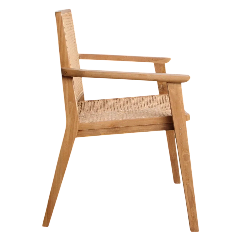 Chaise en bois clair et cannage avec accoudoirs, finition naturelle, set de 2
