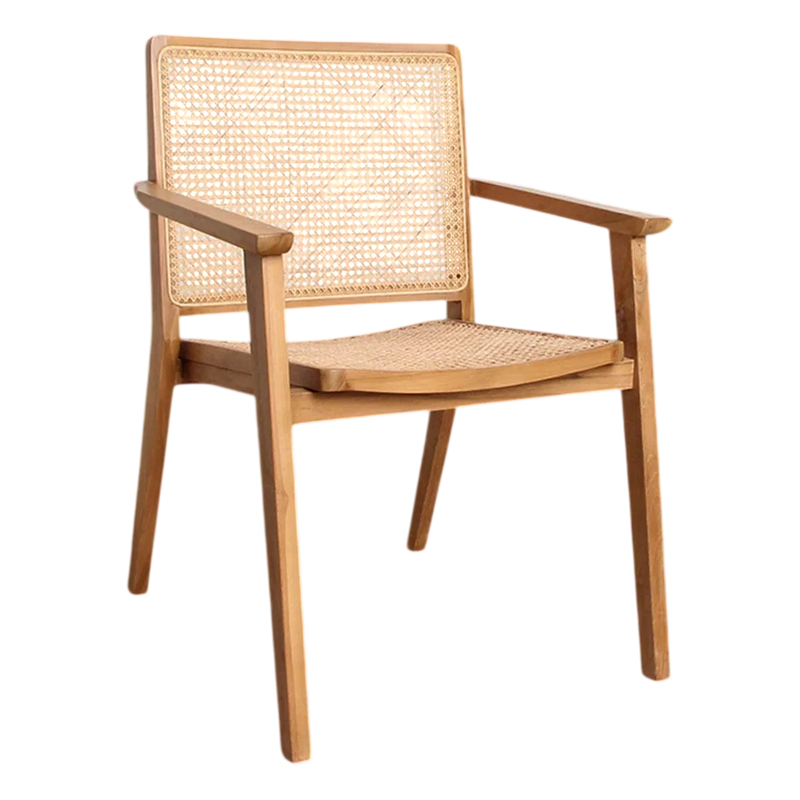 Chaise en bois et cannage avec accoudoirs finition naturelle – Set de 2