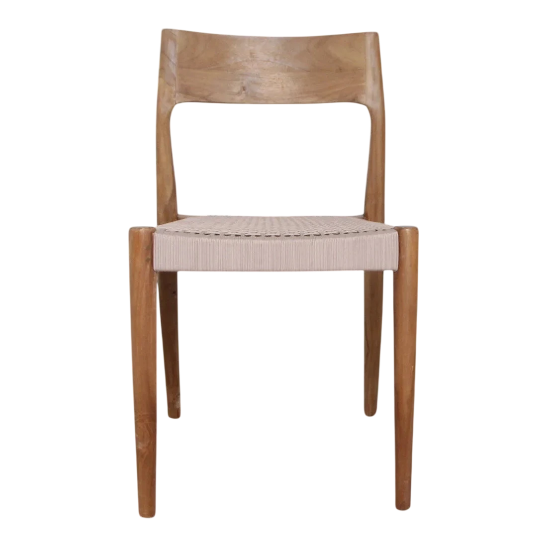 Chaise en bois de teck naturel avec assise tressée beige, set de 2