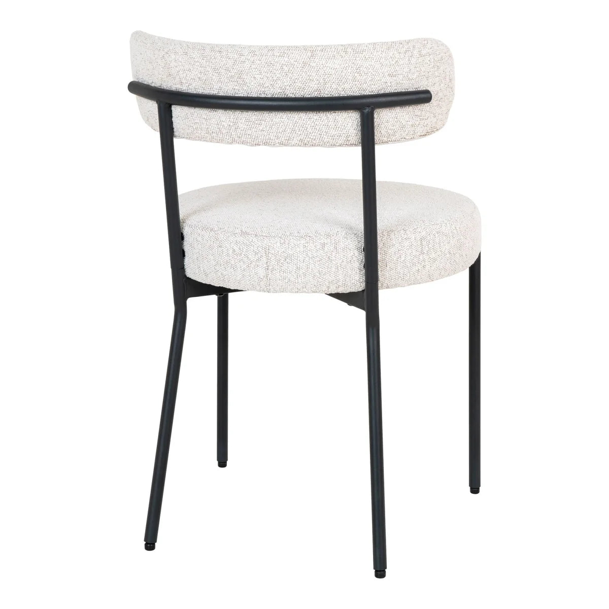 Chaise bouclée blanc cassé et pieds noirs, set de 2, cadre métal noir et tissu texturé
