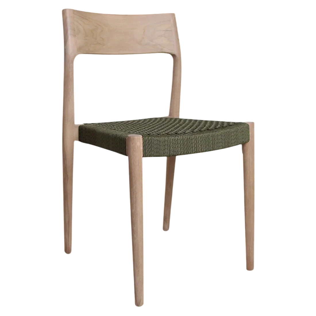 Chaise de jardin en teck clair et corde vert olive, lot de 2