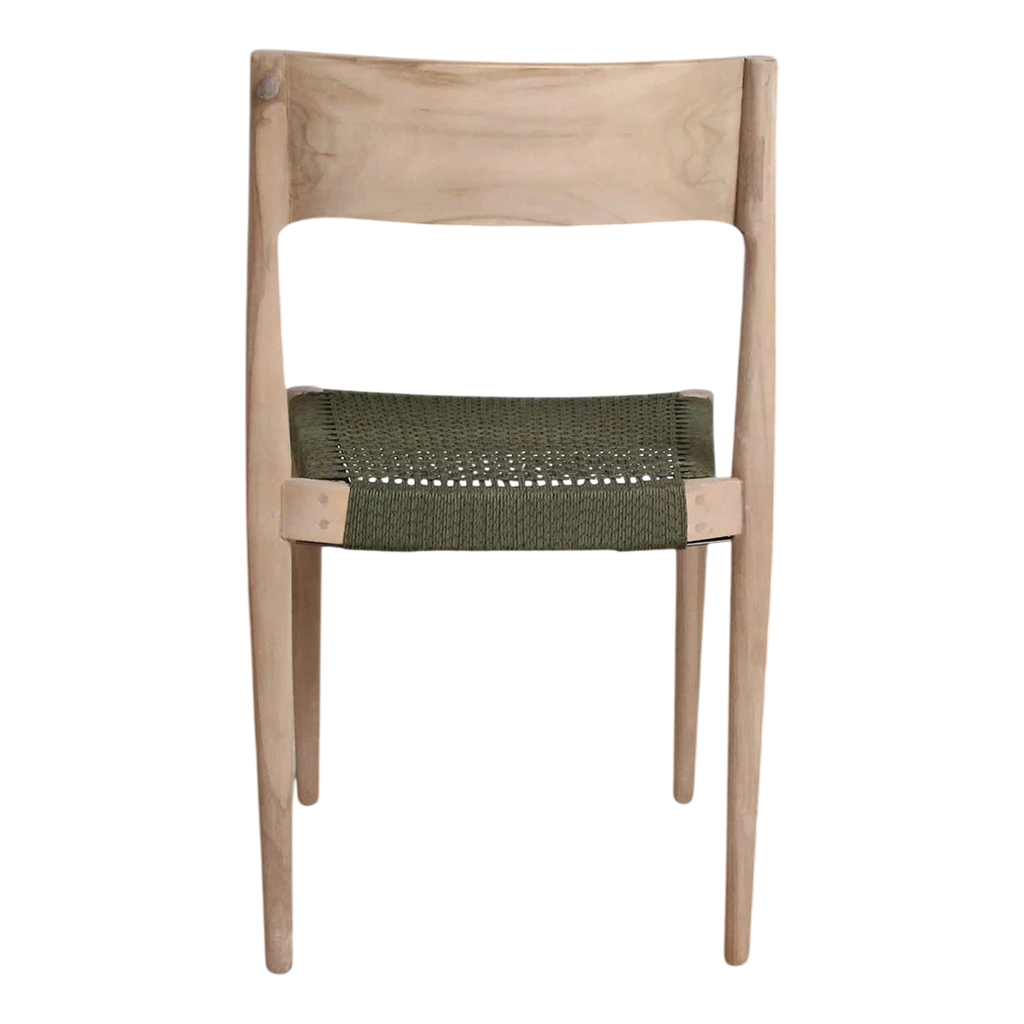 Chaise de jardin en teck clair avec corde vert olive, lot de 2