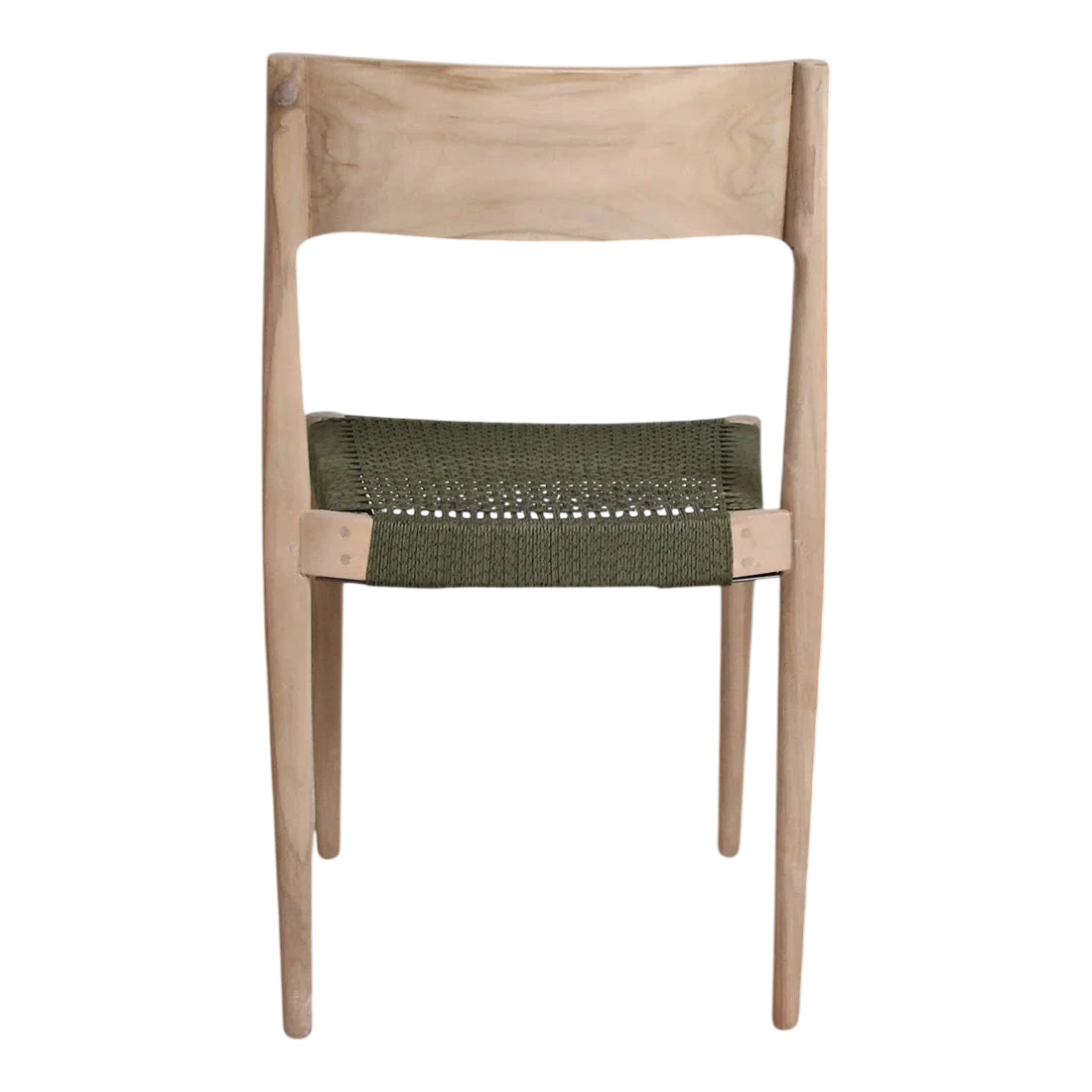 Chaise de jardin en teck clair avec corde vert olive, lot de 2