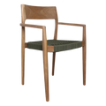 Chaise de jardin en teck foncé et corde verte avec accoudoirs, lot de 2