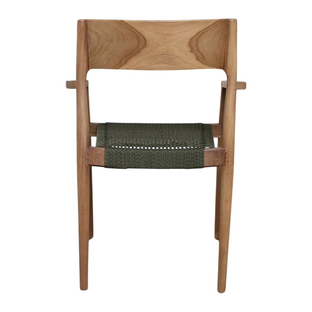 Lot de 2 chaises de jardin en teck foncé et corde verte avec accoudoirs