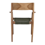 Lot de 2 chaises de jardin en teck foncé et corde verte avec accoudoirs