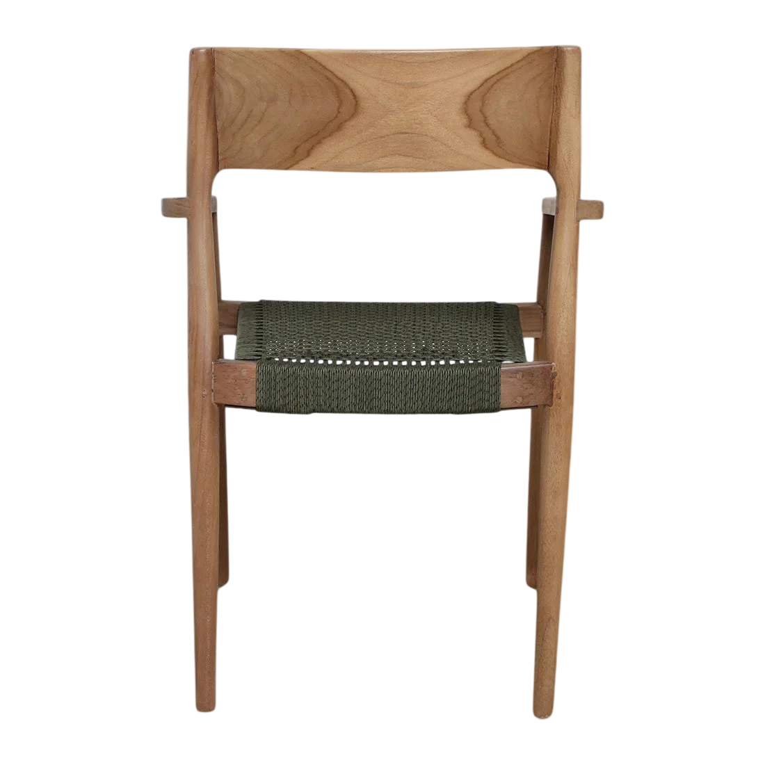 Lot de 2 chaises de jardin en teck foncé et corde verte avec accoudoirs