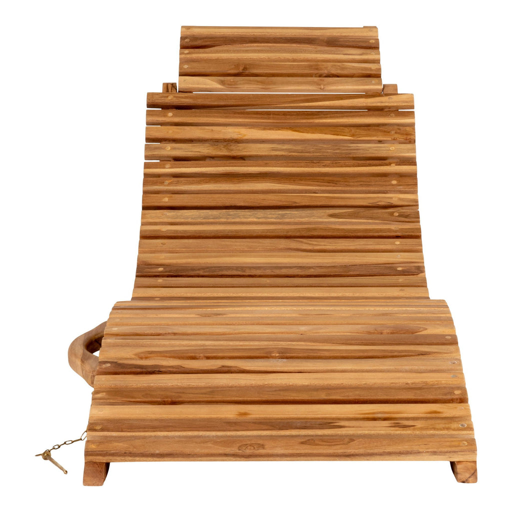 Chaise longue asymétrique en teck ondulé 160x50 cm