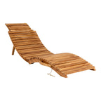 Chaise longue asymétrique en teck ondulé, 160x50 cm, finition brun clair