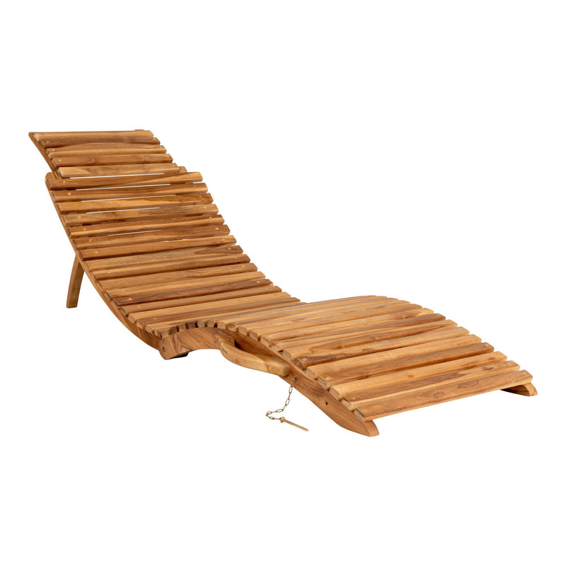 Chaise longue asymétrique en teck – Structure ondulée – 160x50 cm