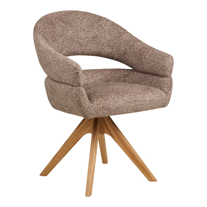 Chaise pivotante en tissu chiné marron avec accoudoirs et pieds bois