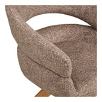 Chaise pivotante en tissu chiné taupe avec accoudoirs courbés et pieds bois