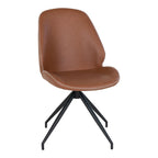 Chaise en cuir cognac effet, dossier arrondi, pieds métal noir, lot de 2