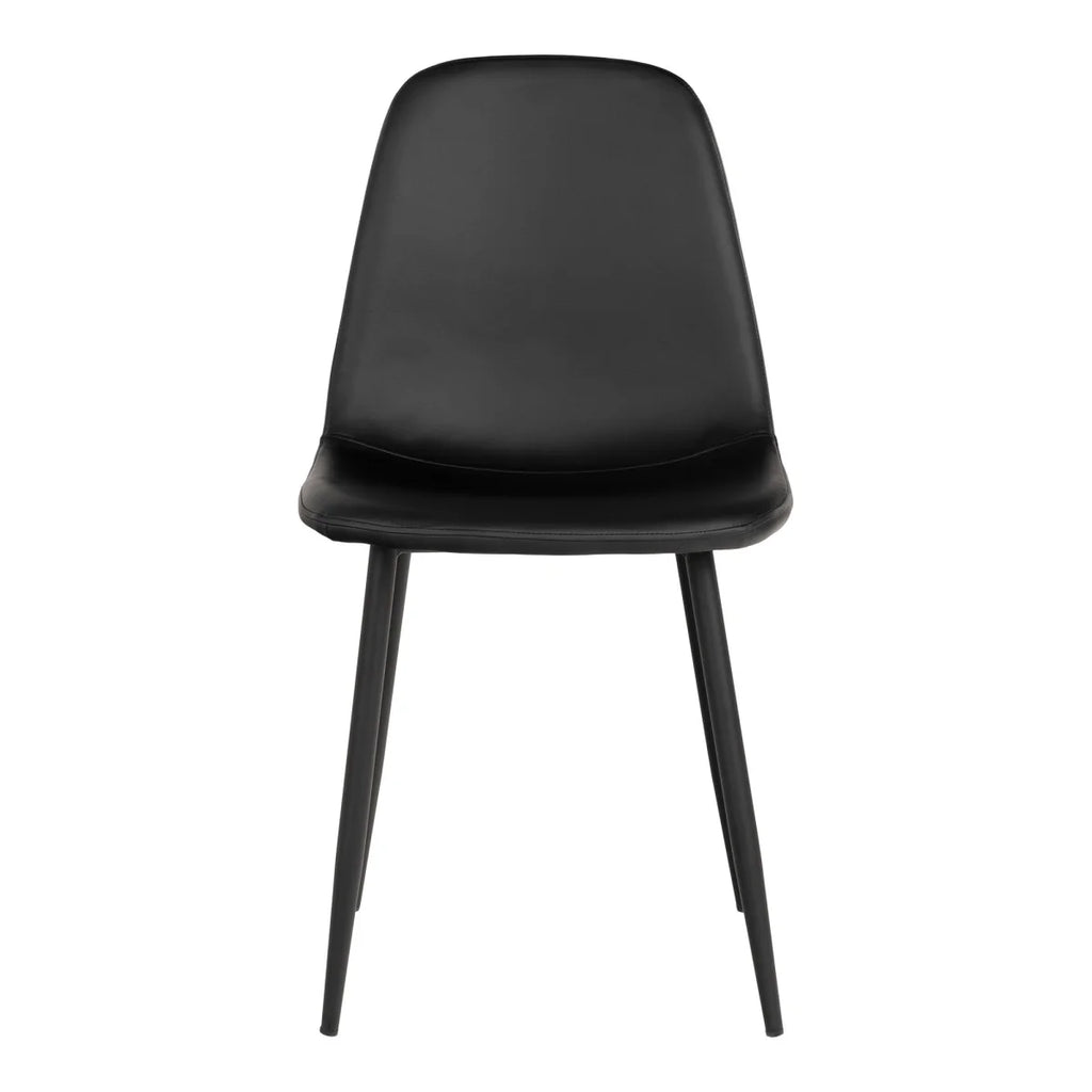 Chaise de salle à manger noire en simili cuir avec pieds fuselés