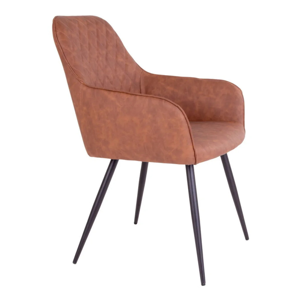 Chaise de salle à manger en simili cuir marron capitonné avec pieds en métal noir