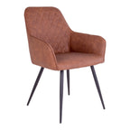 Chaises de salle à manger en simili cuir marron capitonné avec pieds métal noir, set de 2