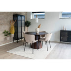 Chaise de salle à manger en tissu bouclé beige et pieds noirs, set de 2
