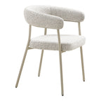 Lot de 2 chaises salle à manger en tissu bouclé sable avec accoudoirs beige rembourrés et pieds métal