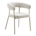 Lot de 2 chaises salle à manger en tissu bouclé sable avec accoudoirs beige texturé et pieds métal fins