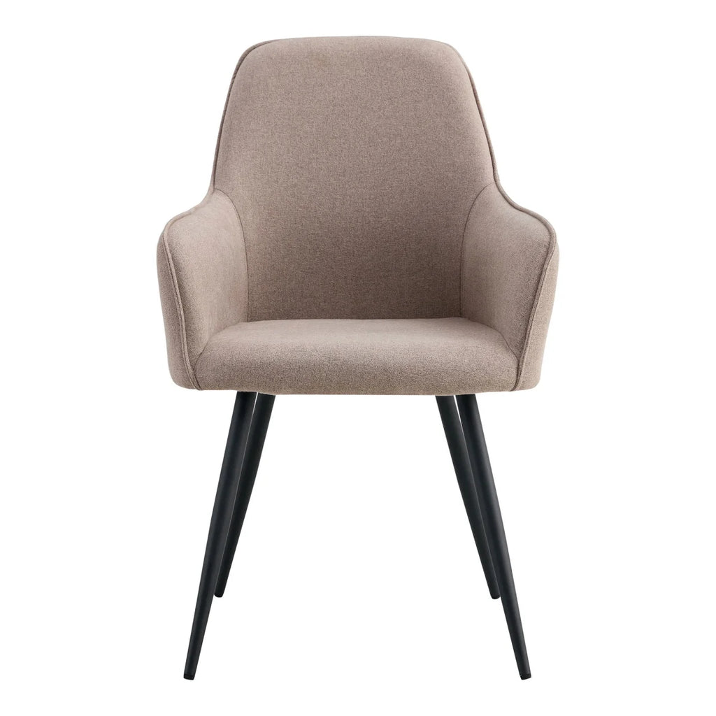 Chaise taupe tissu accoudoirs pieds métal noir set de 2
