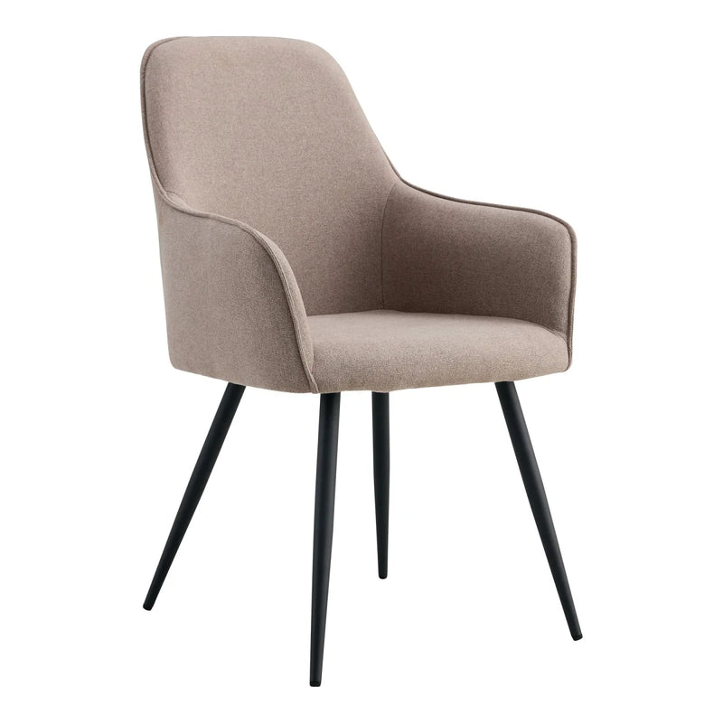 Chaise de salle à manger en tissu taupe avec accoudoirs pieds métal noir – Set de 2
