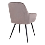 Chaise de salle à manger en velours taupe matelassé, set de 2 avec pieds en métal noir