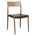 Chaise en teck élégante avec assise tressée cuir noir et tan, lot de 2