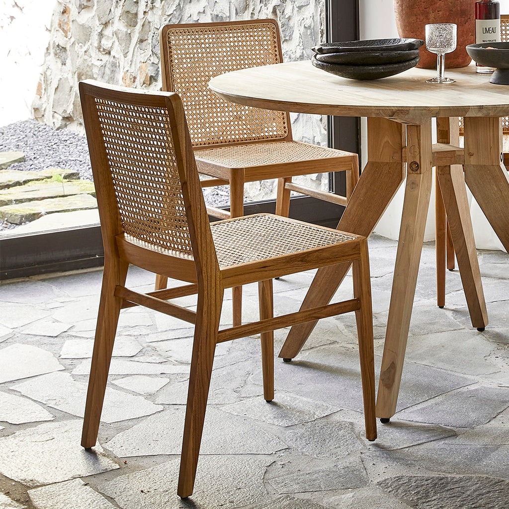 Chaise en teck et cannage naturel pour salle à manger – Lot de 2