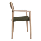 Paire de chaises en teck clair avec siège en corde vert olive et accoudoirs