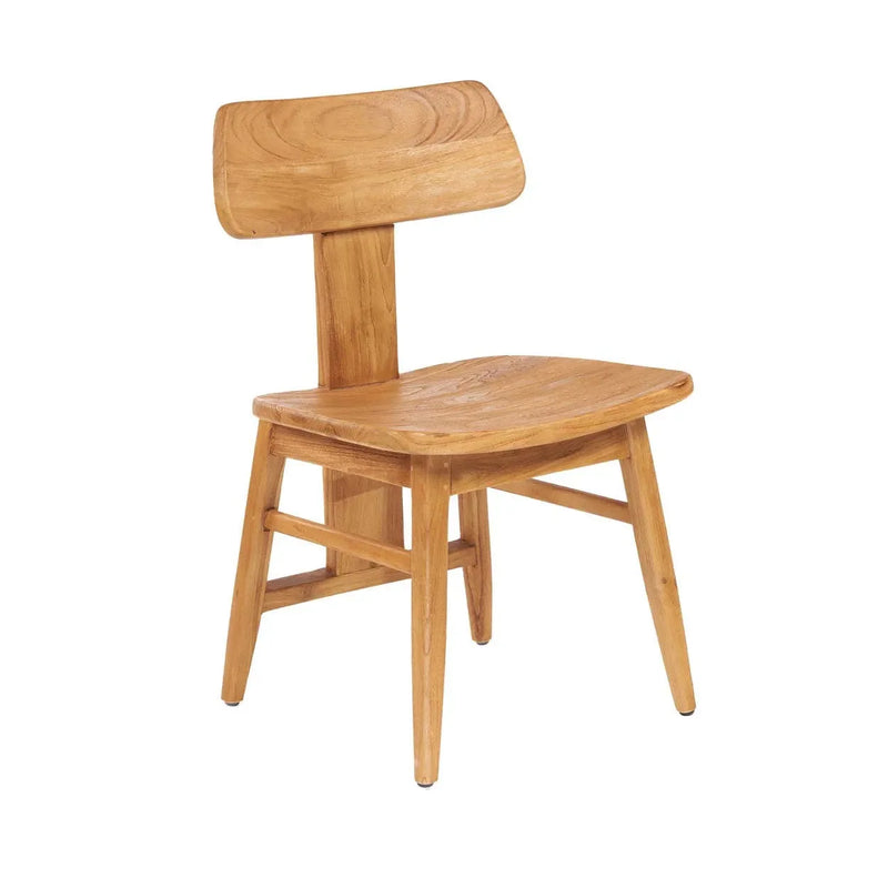 Chaise en teck naturel assise courbée piètement compas renforcé