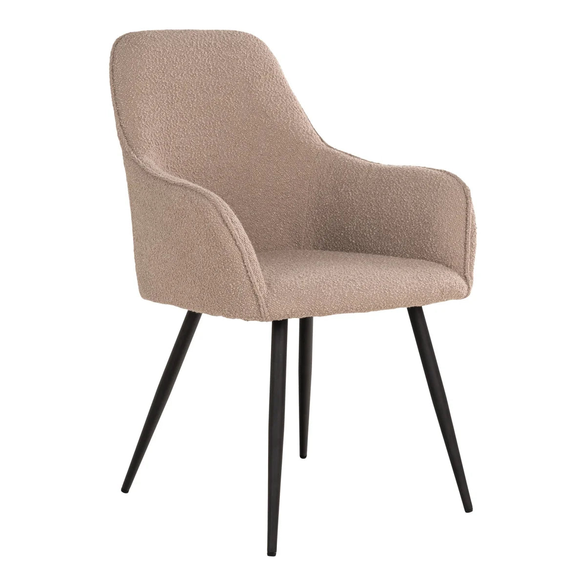 Chaise en tissu bouclé beige avec accoudoirs et pieds noirs, lot de 2