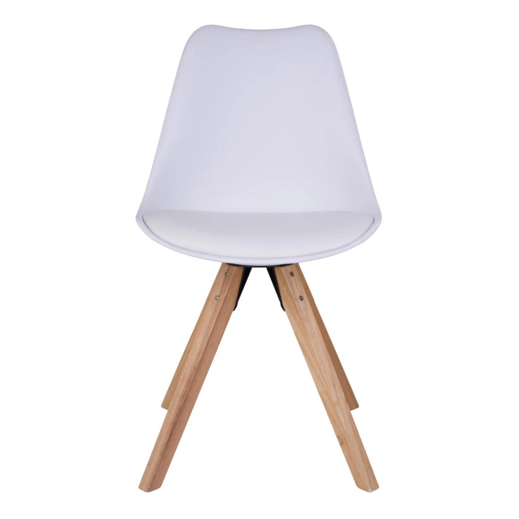 Chaise de salle à manger blanche moulée, pieds bois clair, set de 2