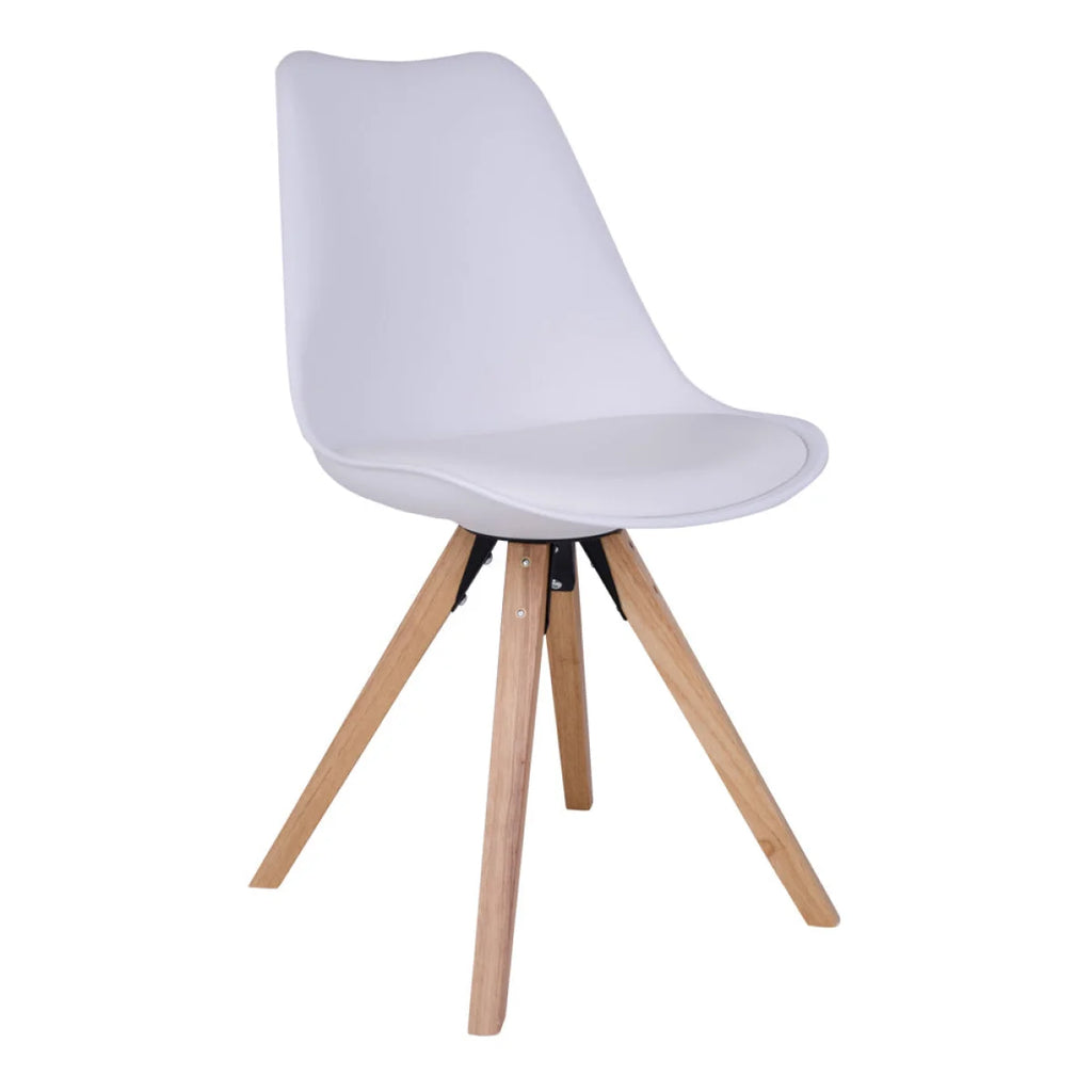 Chaise blanche moulée avec pieds en bois clair - Set de 2