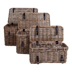 Lot de 3 coffres en rotin kubu gris avec poignées en cuir