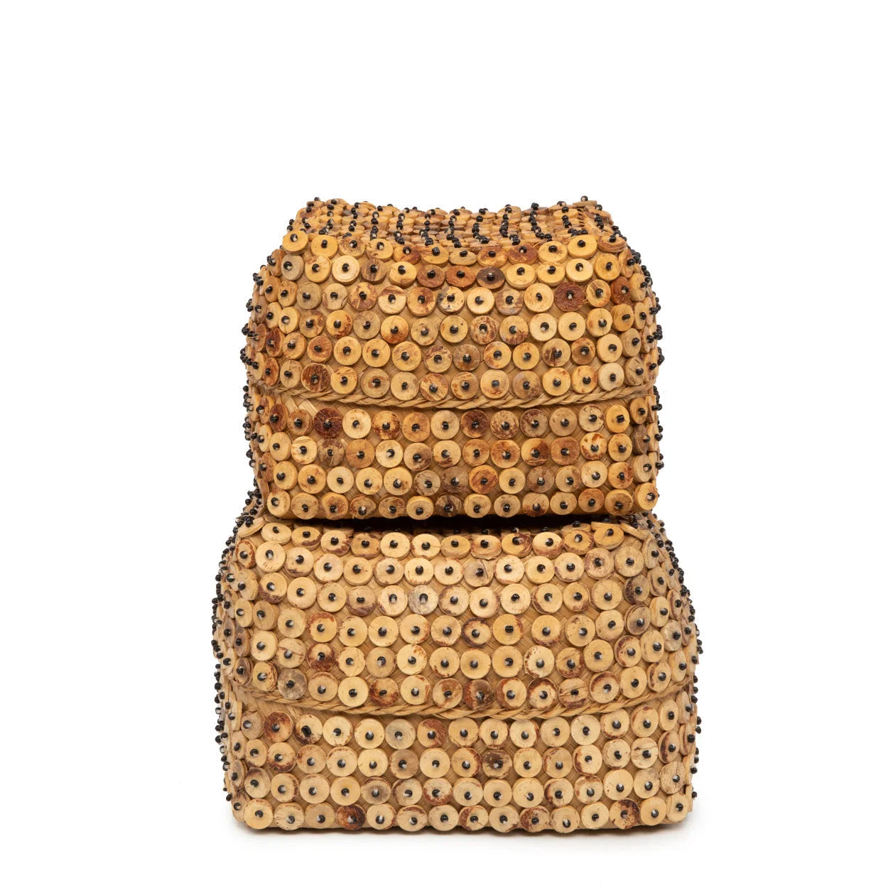Coffret décoratif en coquilles de coco motif pastilles bois naturel