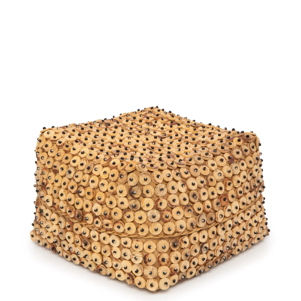 Coffret décoratif en coquilles de coco motif pastilles bois naturel