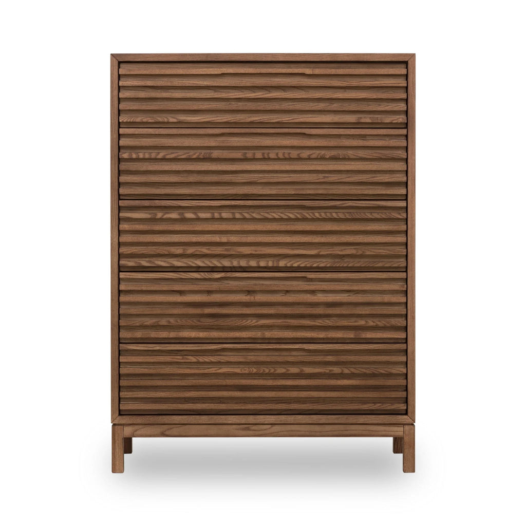 Commode rectangulaire en bois brun noyer 132x107 cm, 5 portes ajourées