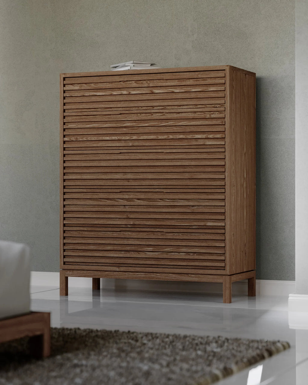 Commode rectangulaire en bois noyer brun 132x107 cm pour chambre