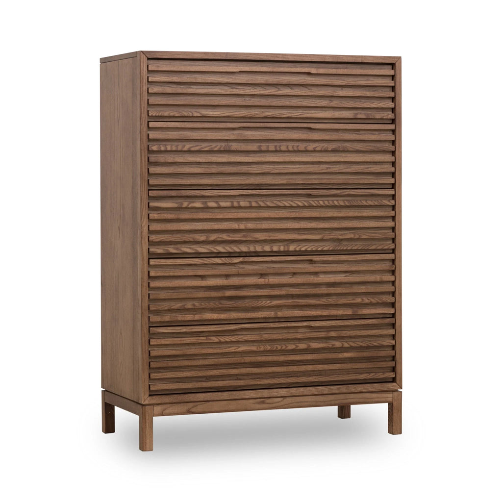 Commode rectangulaire en bois noyer brun 132x107 cm, 5 portes ajourées