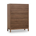 Commode rectangulaire en bois noyer brun 132x107 cm, 5 portes ajourées