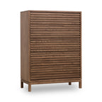 Commode rectangulaire en bois noyer brun 132x107 cm, 5 portes ajourées