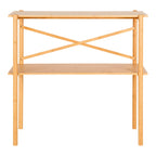 Console en bambou naturel clair à 2 étagères et croisillon, 83x32 cm