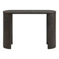 Table console en bois foncé ovale avec pieds courbés texturés, 114x38 cm