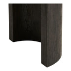 Table console en bois foncé forme arrondie pieds pilier 114x38 cm