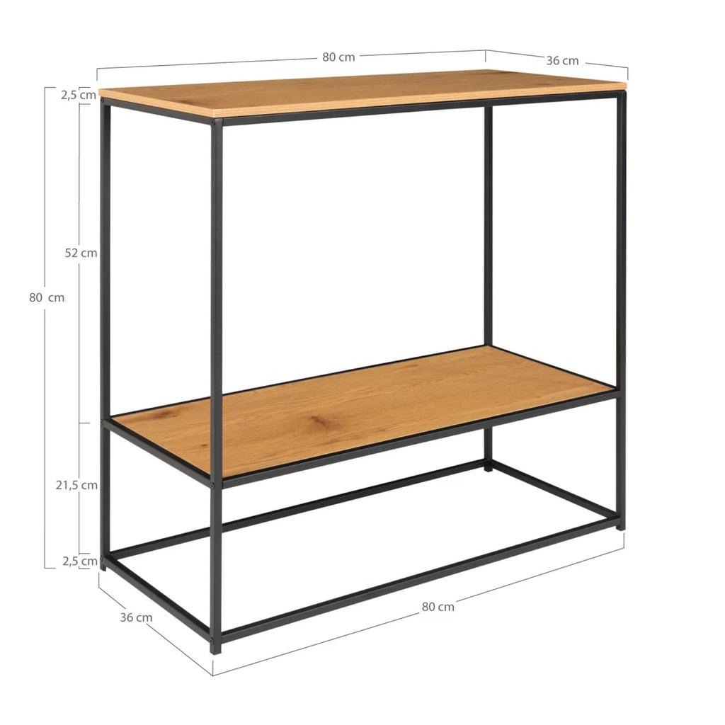 Console en bois et métal noir avec 2 étagères 80x36 cm