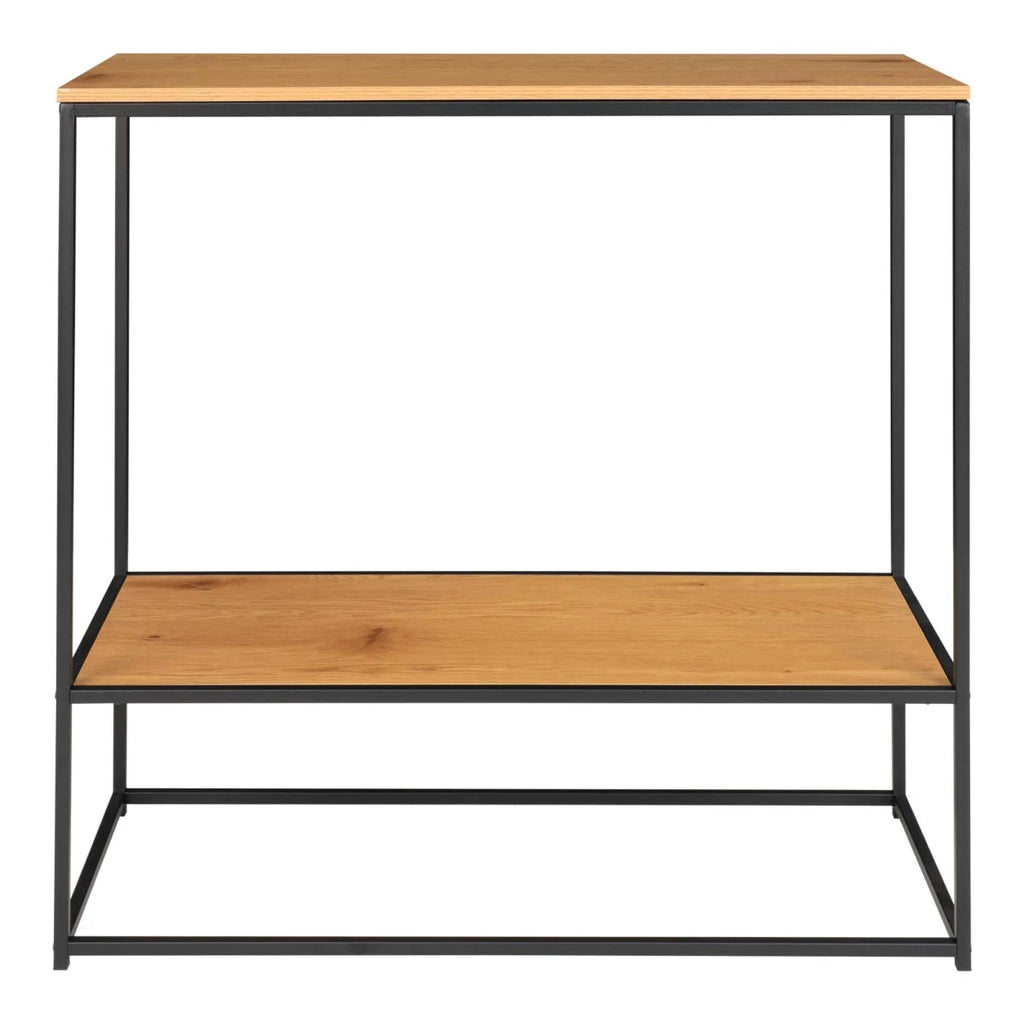 Table console moderne 2 étagères bois naturel métal noir 80x36 cm