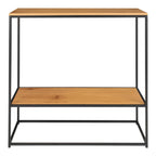 Table console moderne 2 étagères bois naturel métal noir 80x36 cm